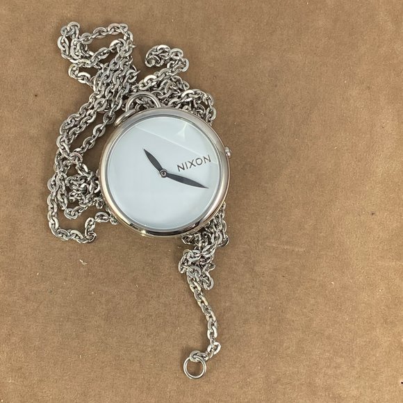 Nixon Spree Pendant Watch Womens all Stainless Steel Pure White Dial 27 in Chain
